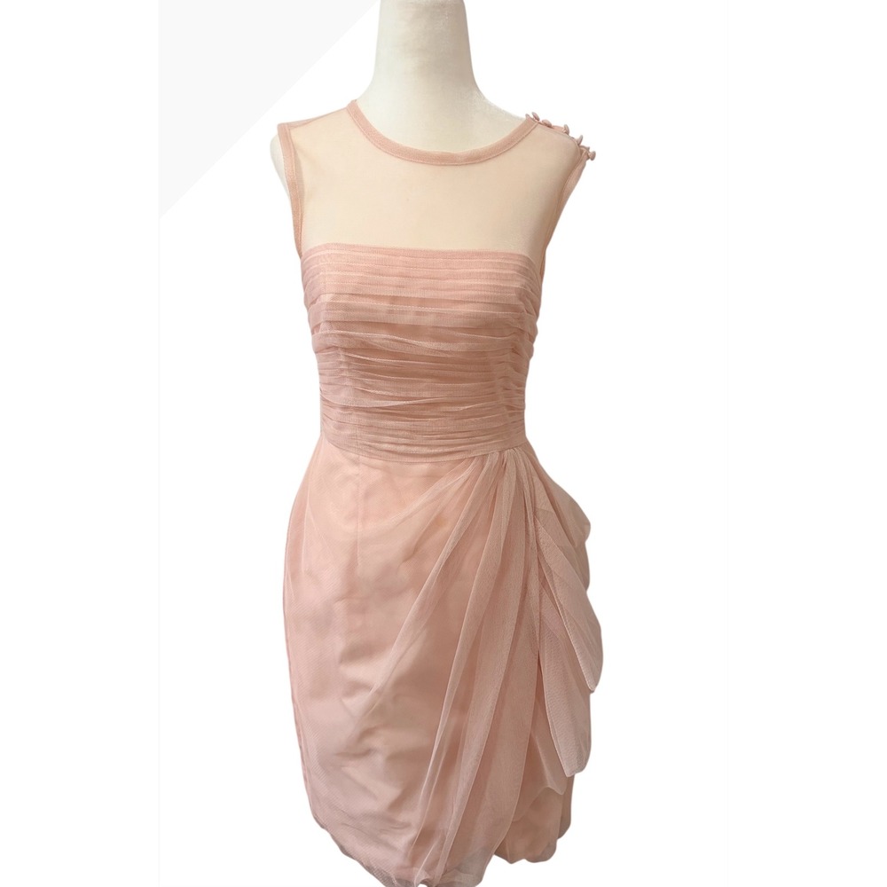 Vintage Vera Wang Pink Size 4 Tulle Ruched Illusion Cocktail Dress Formal - Picture 2 of 11